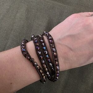 Sparkly Crystal Wrap Bracelet – Multi-Row (Dark Plum / Gunmetal)